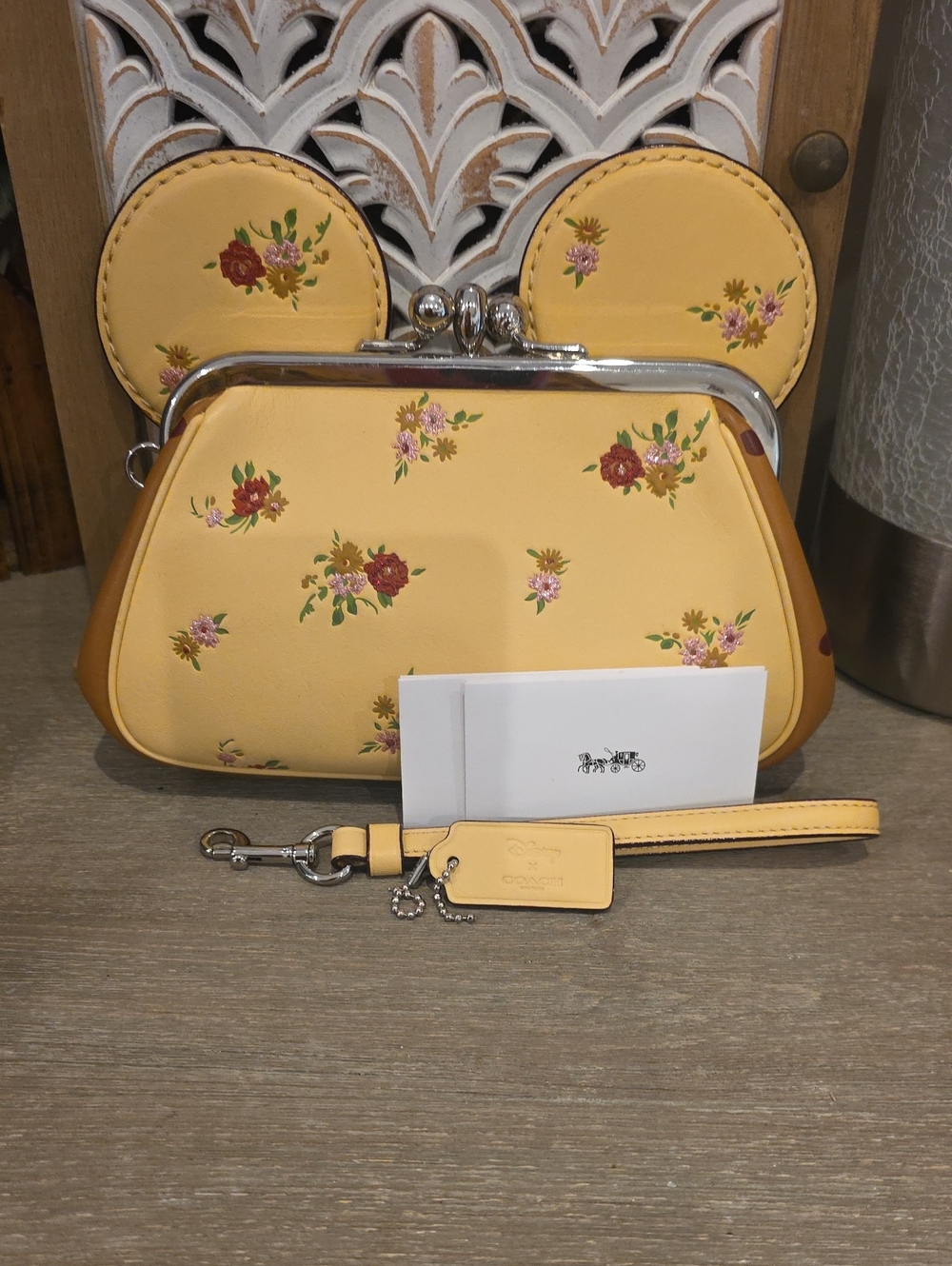 Coach Limited Edition Disney Collaboration Double Kiss Lock Clutch In Floral